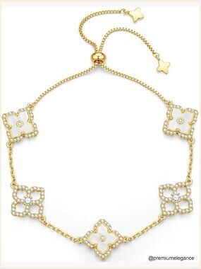 14K Gold Plated Four Leaf Clover Charm Bracelet Adjustable Link